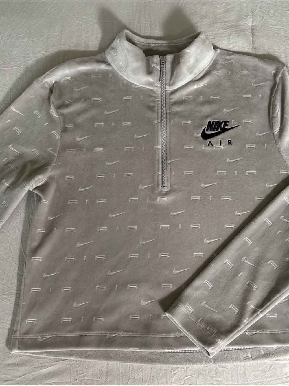 Nike Gray and White Women's Quarter-Zip Pullover with Embroidered Air Logo